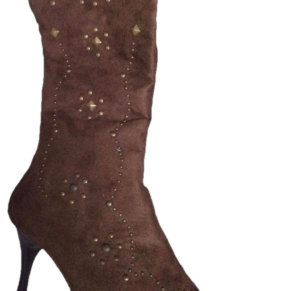 Brown Studded Heeled Boots - Picture 2 of 11